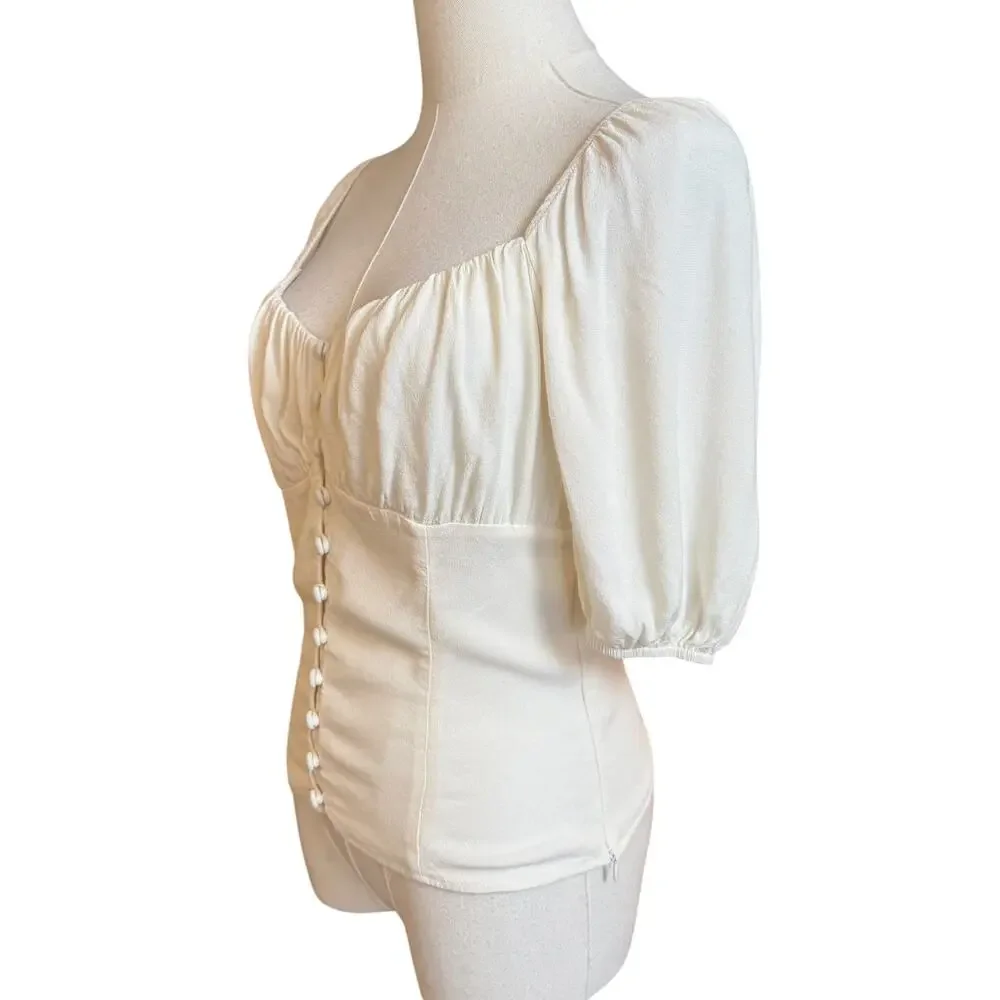 Reformation Buco Ivory Sweetheart Puff Sleeve Button Front Top Size 8 Romantic